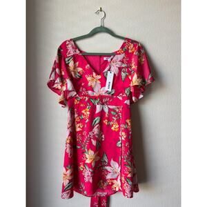 New BB DAKOTA Tropical Floral Pink Dress Barbiecore Cruise Vacation Beach Size 4